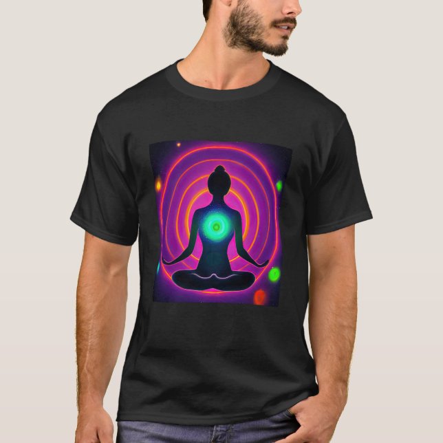 Camiseta Yoga Girl Female Sun Salutation Meditation Chakra  (Frente)