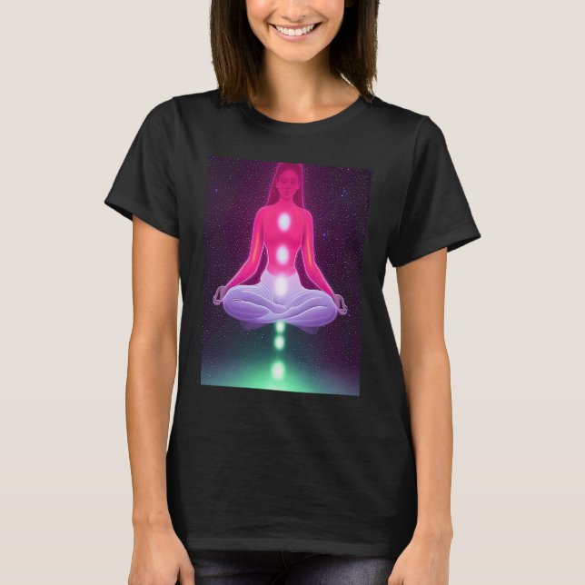 Camiseta Yoga Girl Female Sun Salutation Meditation Chakra  (Frente)