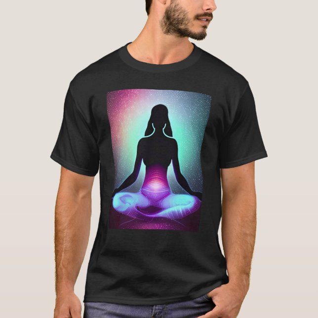 Camiseta Yoga Girl Female Sun Salutation Meditation Chakra (Frente)