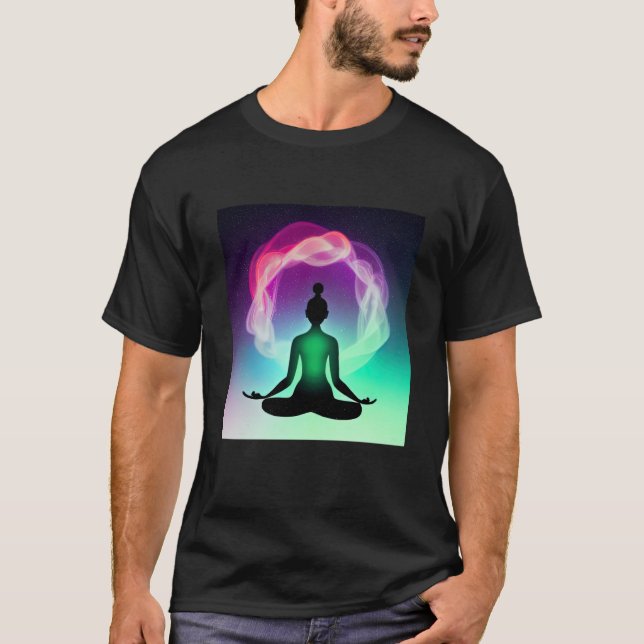 Camiseta Yoga Girl Female Sun Salutation Meditation Chakra  (Frente)