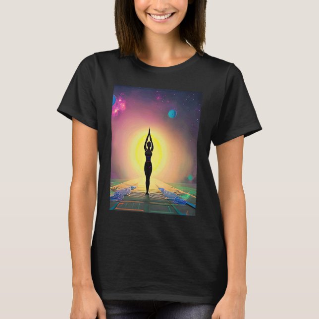 Camiseta Yoga Girl Female Sun Salutation Meditation Chakra (Frente)