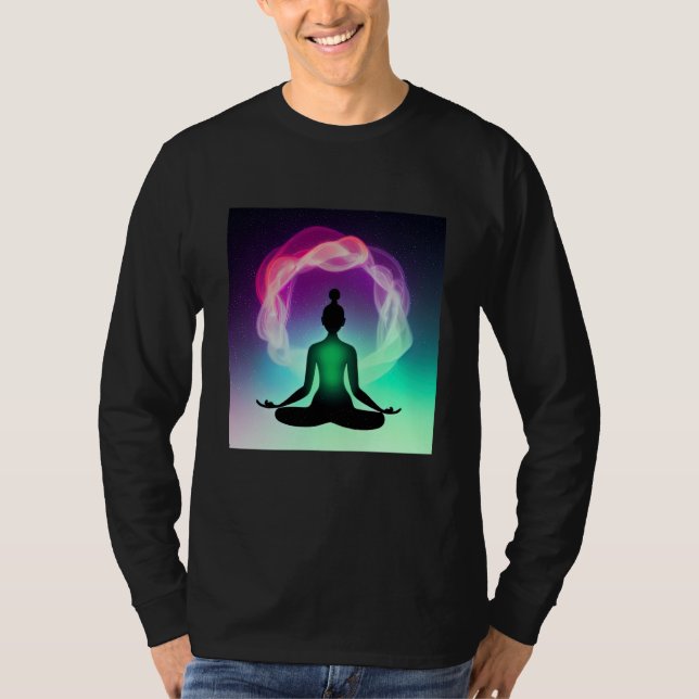 Camiseta Yoga Girl Female Sun Salutation Meditation Chakra  (Frente)