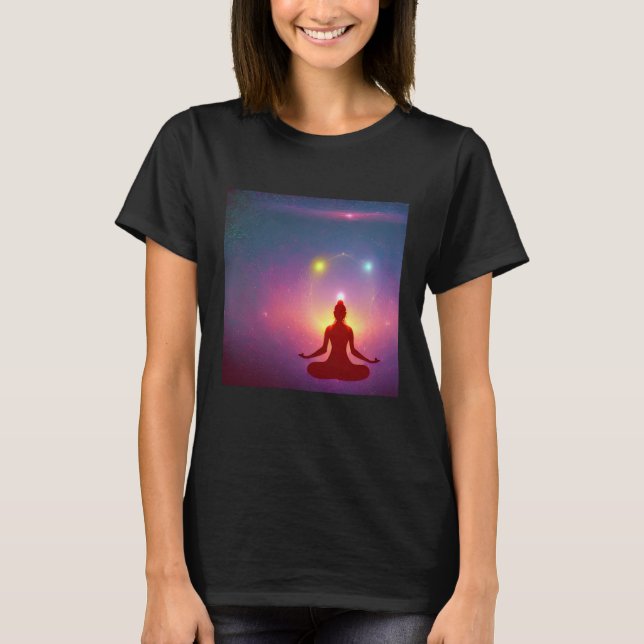 Camiseta Yoga Girl Female Sun Salutation Meditation Chakra  (Frente)