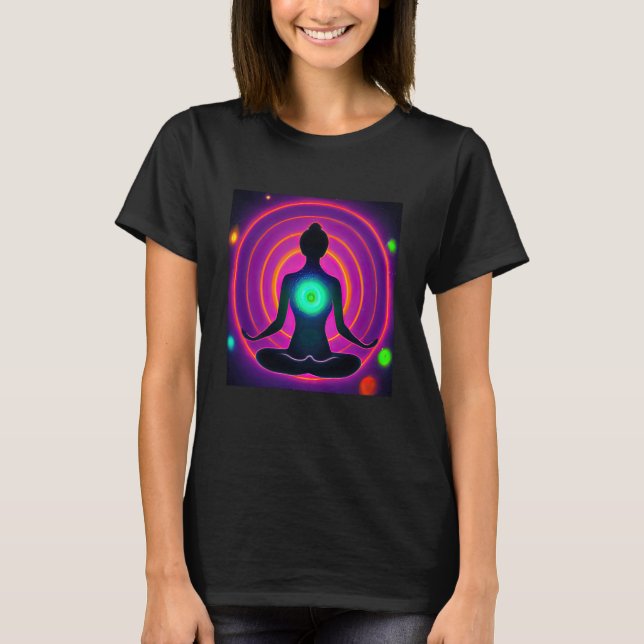 Camiseta Yoga Girl Female Sun Salutation Meditation Chakra  (Frente)