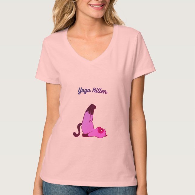 Camiseta Yoga Kitten Bonito Pose T-Shirt (Frente)