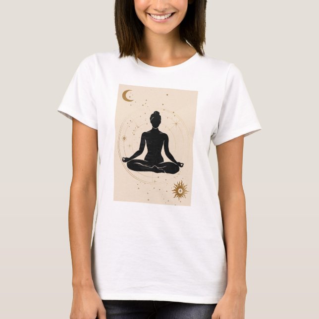 Camiseta Yoga lotus position silhouette zen namaste colagem (Frente)