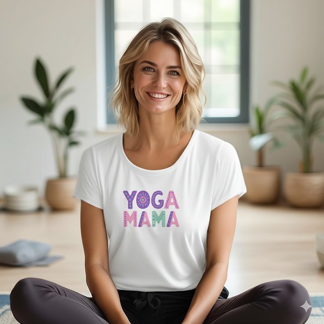 Camiseta Yoga Mama Retro Boho Mulheres (Criador carregado)