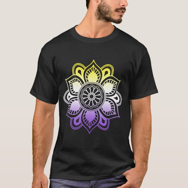 Camiseta Yoga Mandala Não-Binário LGBTQ Subtil (Frente)