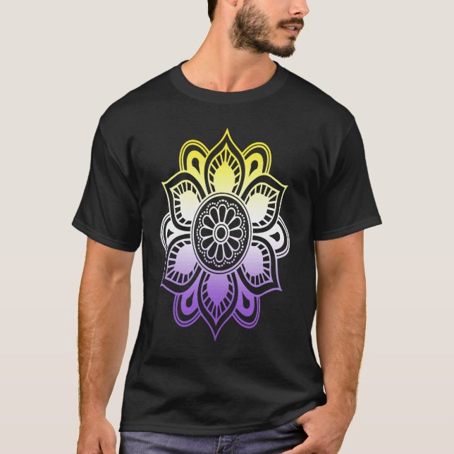 Camiseta Yoga Mandala Não-Binário LGBTQ Subtil (Frente)