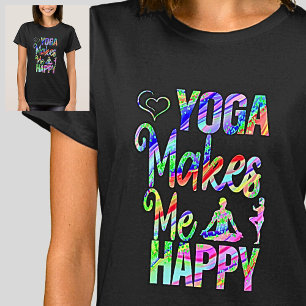 Camiseta Yoga me faz feliz arco-íris Mauve azul