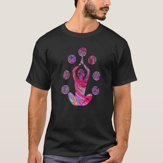 Camiseta Yoga Meditation Pose with Spirals in Red and Pink  (Frente)