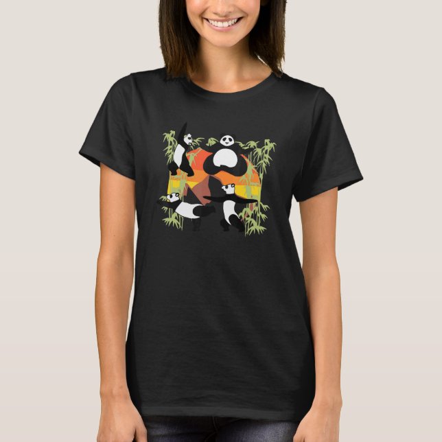 Camiseta Yoga Panda  Animais Comendo Bambu Chinês    Ginási (Frente)