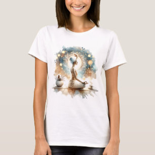 Camiseta Yoga pose mulher sentada arte marrom calma