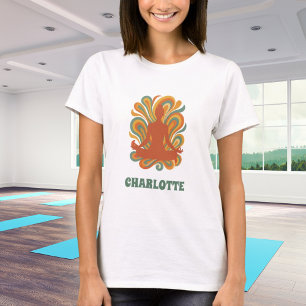 Camiseta Yoga pose swirls retro green orange name