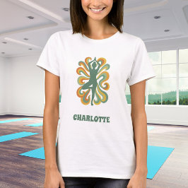 Camiseta Yoga pose swirls retro green orange name