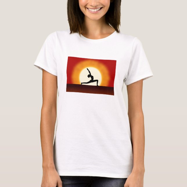 Camiseta Yoga Sunrise Possuindo Silhouette Ladies T-Shirts (Frente)