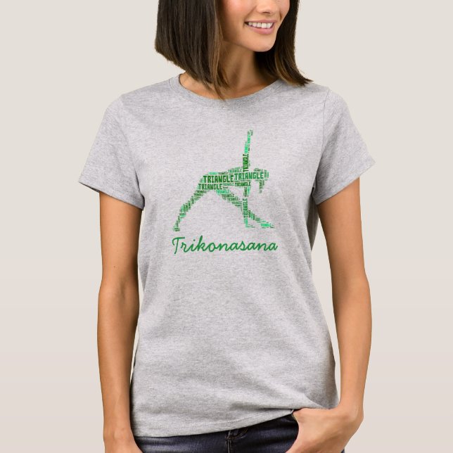Camiseta Yoga Triangle Pose Trikonasana em Verdes (Frente)