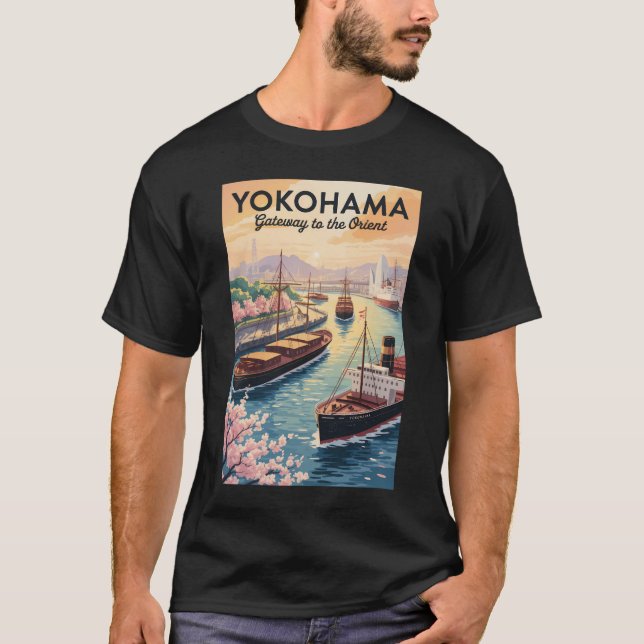 Camiseta Yokohama Japan Illustration Travel Art Vintage (Frente)