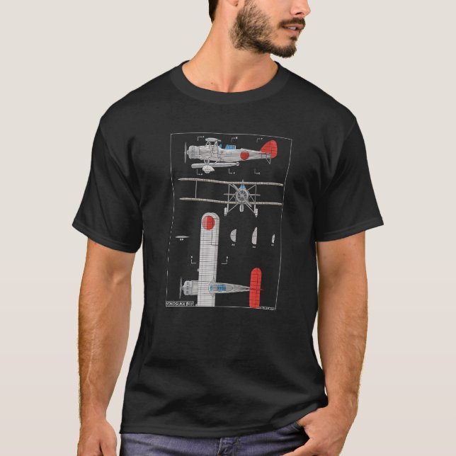 Camiseta Yokosuka B4Y Japanese WW2 Biplane Diagram Premium (Frente)