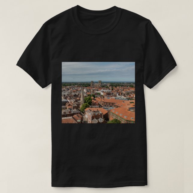 Camiseta York England UK Rooftops e York Minster Cathedra (Frente do Design)