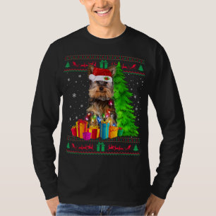 Camiseta Yorkie Árvore de Natal Cão de Santa Chapéu Leve Sw