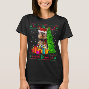 Camiseta Yorkie Árvore de Natal Cão de Santa Chapéu Leve Sw