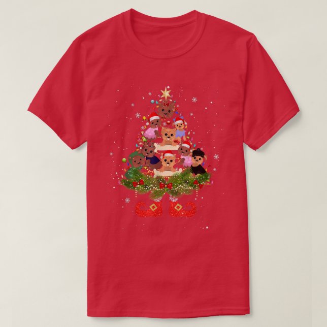 Camiseta Yorkie Árvore de Natal Luz Fora de Papai Noel Boni (Frente do Design)