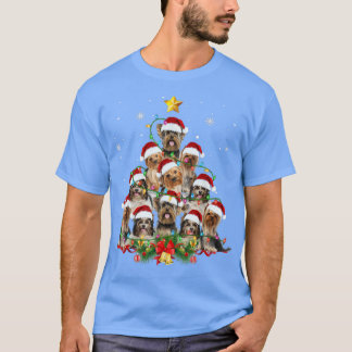 Camiseta Yorkie Árvore de Natal Luz Santa Hat Xmas Yorkie