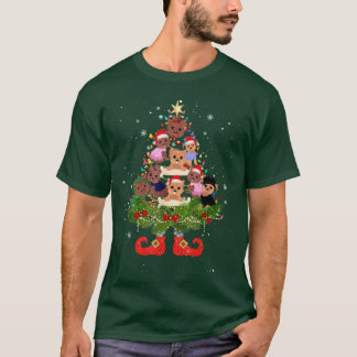 Camiseta Yorkie Árvore de Natal Luzes Engraçadas Noel Hat D