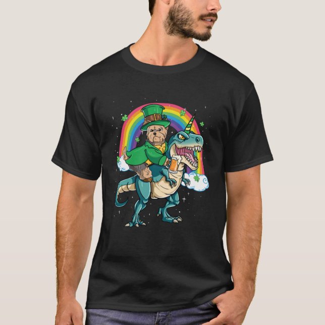 Camiseta Yorkie Beer Dino Rex Horn Rainbow Dog (Frente)