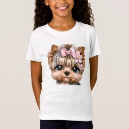 Camiseta Yorkie bonito com um Arco rosa