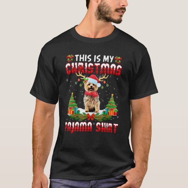 Camiseta Yorkie Christmas Pajama Santa Hat Yorkie Xmas Ligh (Frente)