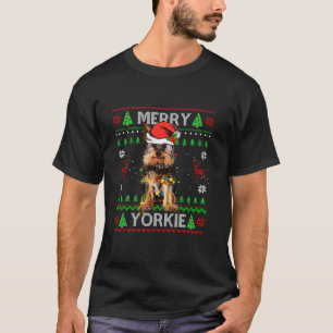 Camiseta Yorkie Christmas Ugly Sweater Yorkie Tree Light Xm