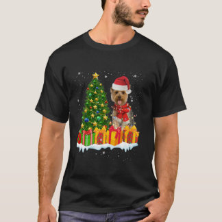 Camiseta Yorkie Dog Lighting Xmas Tree Santa Hat Yorkie Chr