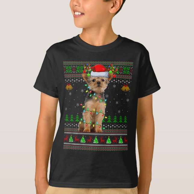 Camiseta Yorkie Dog Ugly Christmas Sweaters Holiday Santa X (Frente)