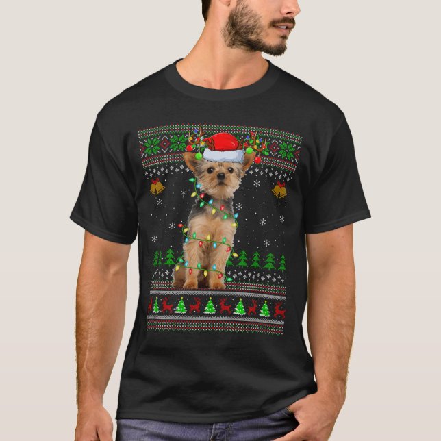 Camiseta Yorkie Dog Ugly Christmas Sweaters Holiday Santa X (Frente)