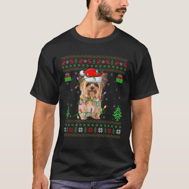 Camiseta Yorkie Dog Ugly Xmas Lighting Santa Yorkie Dog Chr (Frente)