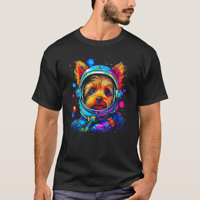 Camiseta Yorkie Dog Yorkshire Terrier Astronauta no Espaço (Frente)