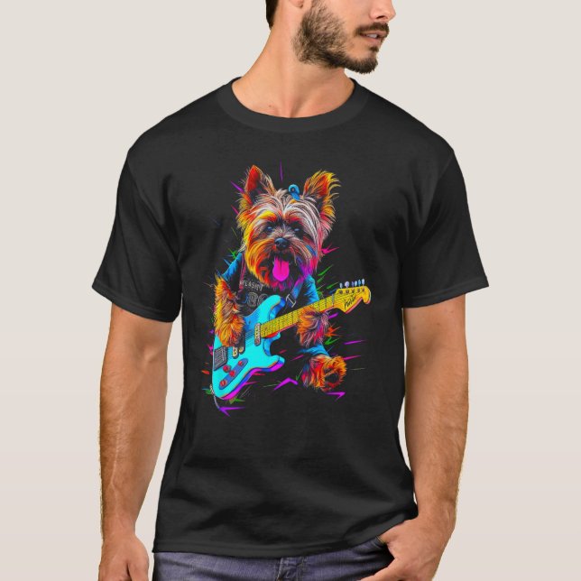 Camiseta Yorkie Dog Yorkshire Terrier Guitarist (Frente)