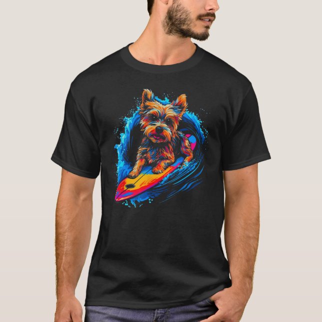 Camiseta Yorkie Dog Yorkshire Terrier Surfing (Frente)