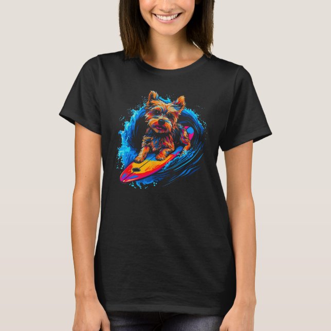 Camiseta Yorkie Dog Yorkshire Terrier Surfing 1 (Frente)