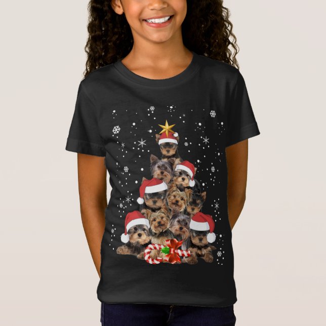 Camiseta Yorkie Dogs Árvore Natal Sweater Xmas Pet Animal (Frente)