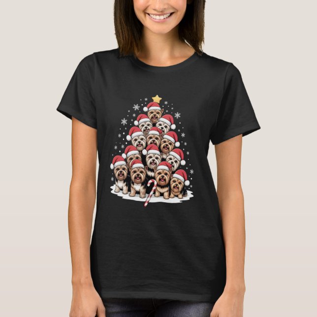 Camiseta Yorkie Dogs Tree Christmas Sweater Xmas Pet Animal (Frente)