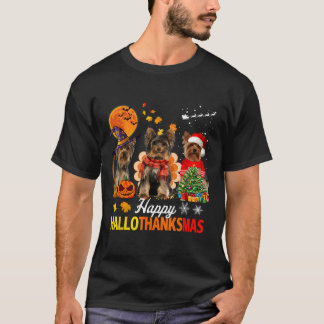 Camiseta Yorkie Fofo Feliz Hallothanksmas Dia das Bruxas Aç