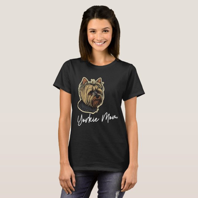 Camiseta Yorkie mãe branca Camisa-T de mulher branca (Frente Completa)