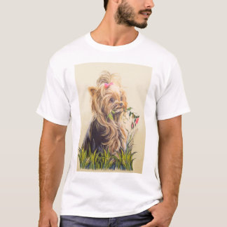 Camiseta "Yorkie no jardim "