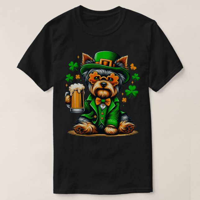 Camiseta Yorkie Patricks Day Outfit Para O Cão-Pão (Frente do Design)