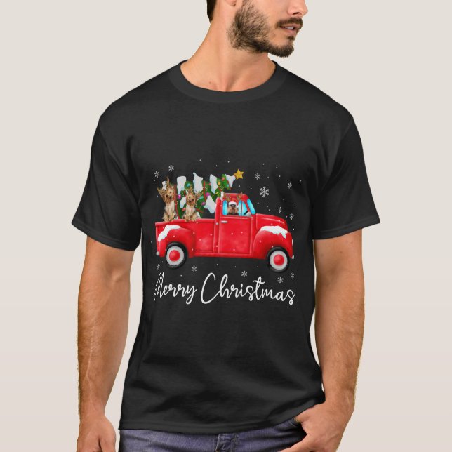 Camiseta Yorkie Red Truck Natal Papai Noel Xmas (Frente)