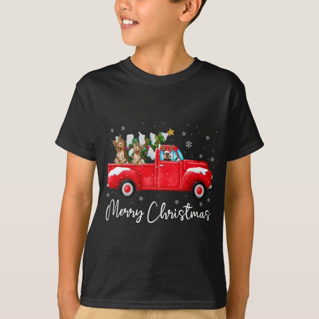 Camiseta Yorkie Red Truck Natal Papai Noel Xmas (Frente)