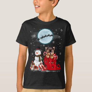 Camiseta Yorkie Terrier Santa Hat Snowman Boot Papais noeis